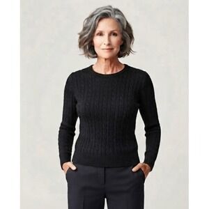 St. John Collection by Marie Gray Black Cable Knit Wool Sweater Petite P